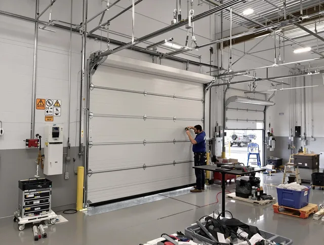 Commercial garage door repair being performed by Daytona Beach Garage Door Repair expert in Daytona Beach