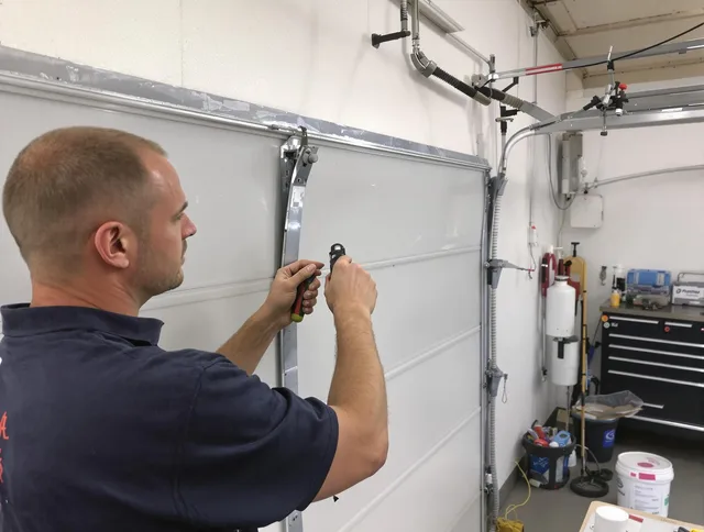 Before and after garage door dent repair by Daytona Beach Garage Door Repair in Daytona Beach