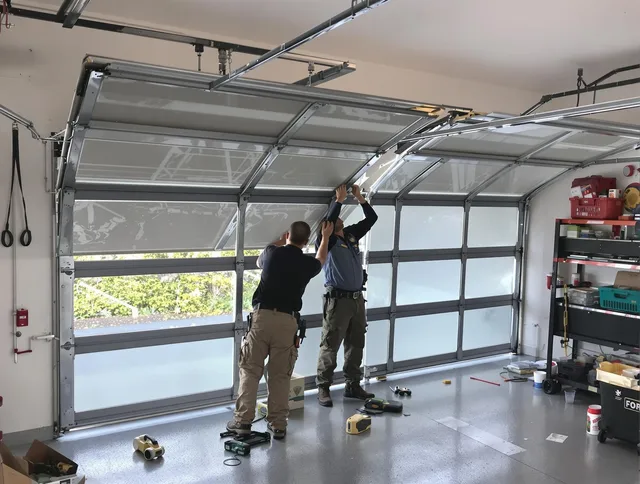 Daytona Beach Garage Door Repair expert performing precise panel replacement on Daytona Beach garage door